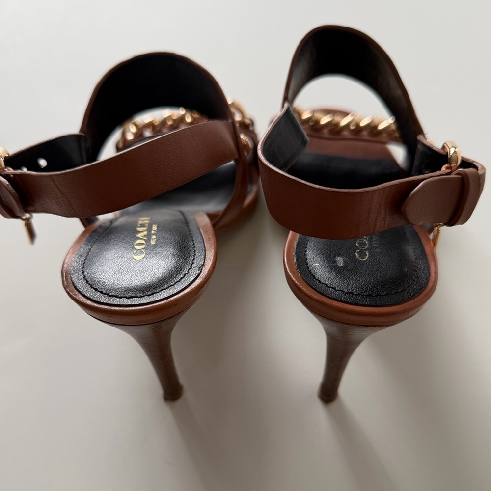 Coach Brown Sandals with Gold Chain Accent - Picture 5 of 11